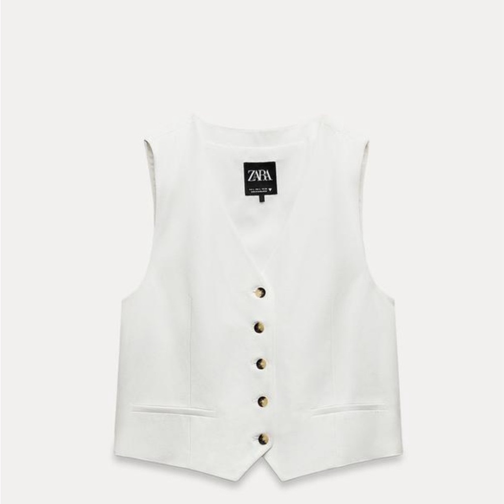 Zara menswear white linen vest Large NWT